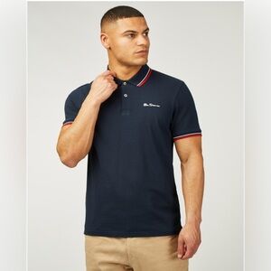 2/$30 Ben Sherman Navy Polo Shirt with Red and White Accents size XL